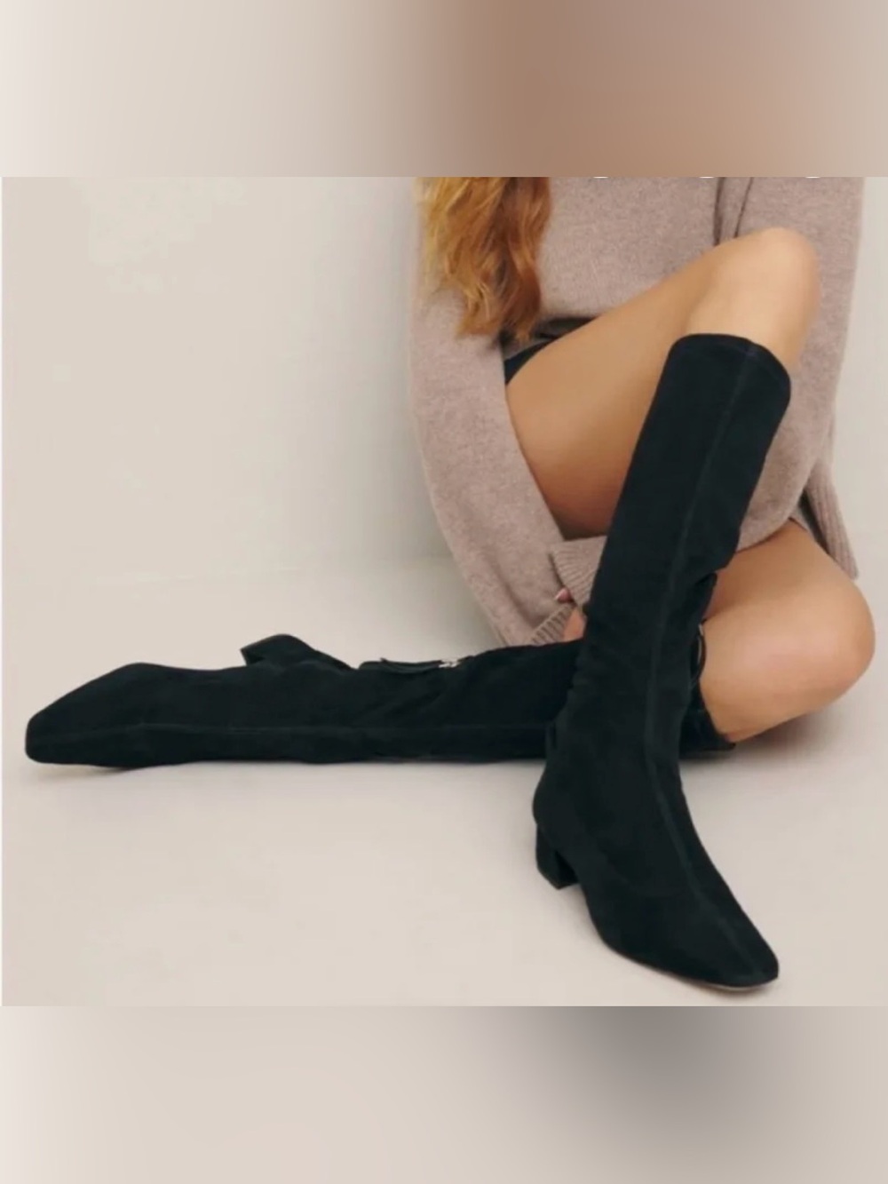 Reformation Black Knee-High Suede Boots